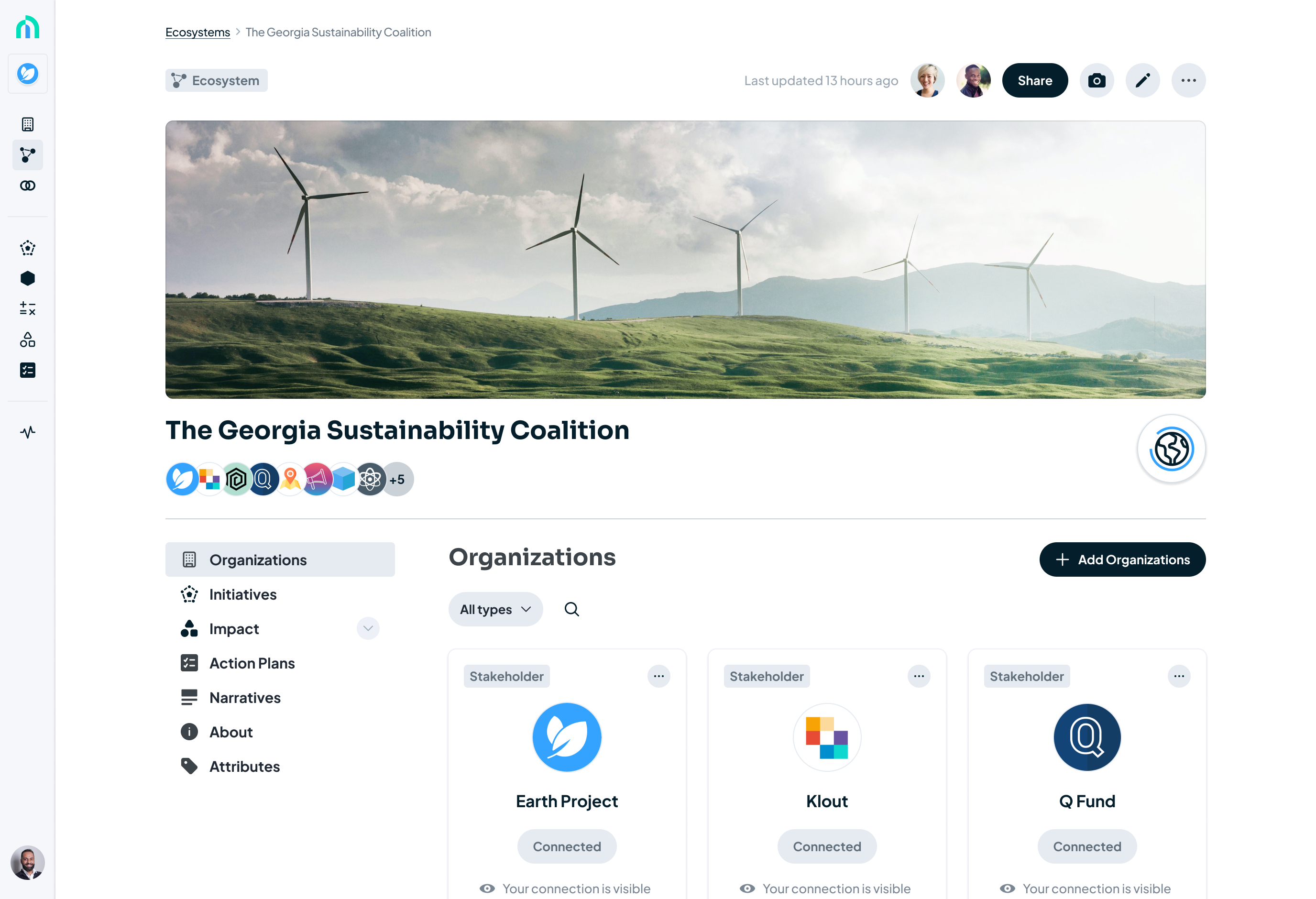 Metaimpact screenshot: Design, build, and deploy digital ecosystems where multiple  organizations can act on shared goals to create collective impact.