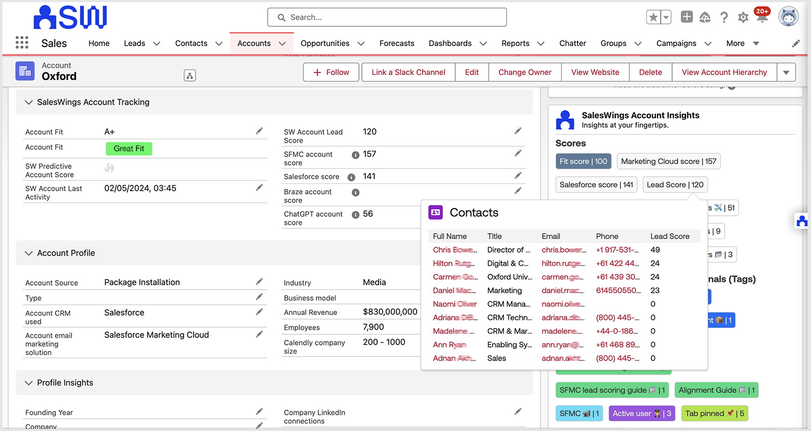 SalesWings screenshot: Detailed account based and person level sales insight. Identify interests of buyer groups and committees. Grow deal value by uncovering hidden cross-selling oppotunities, engage each prospect in a personal and impactful manner.