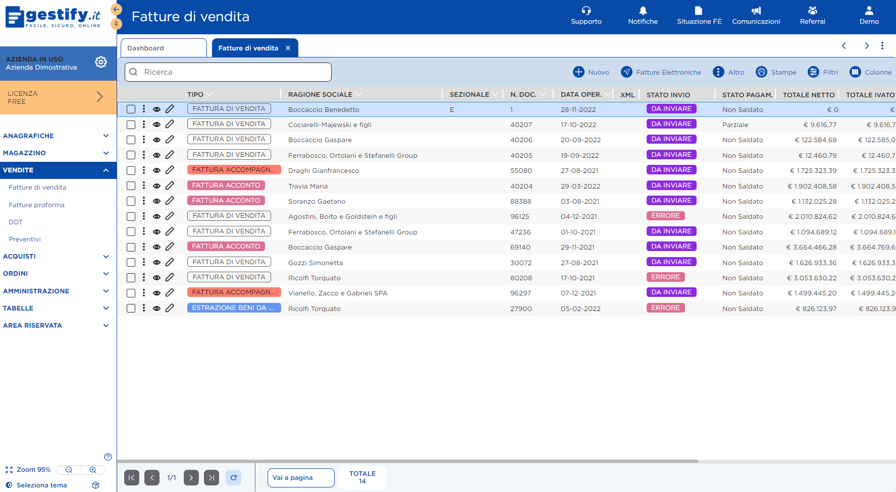 Gestify Software - elenco fatture