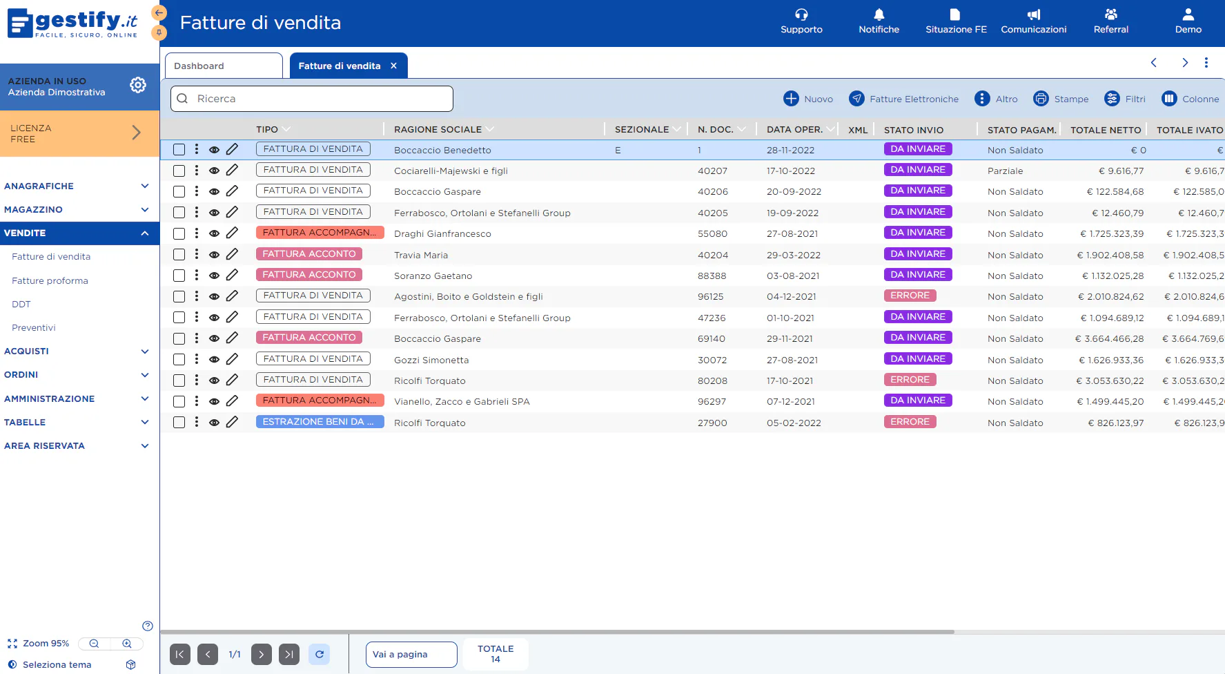 Gestify Software - elenco fatture