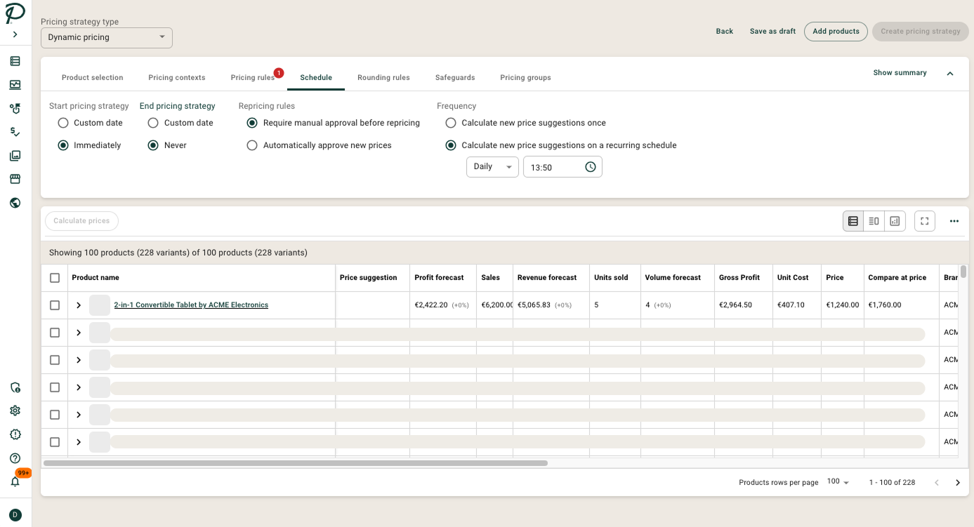 Pricen screenshot: Fast and intuitive pricing strategy creation