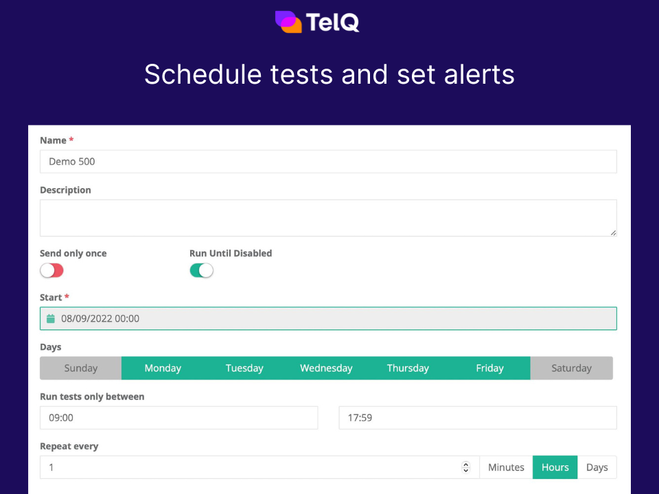 Schedule tests and set alerts