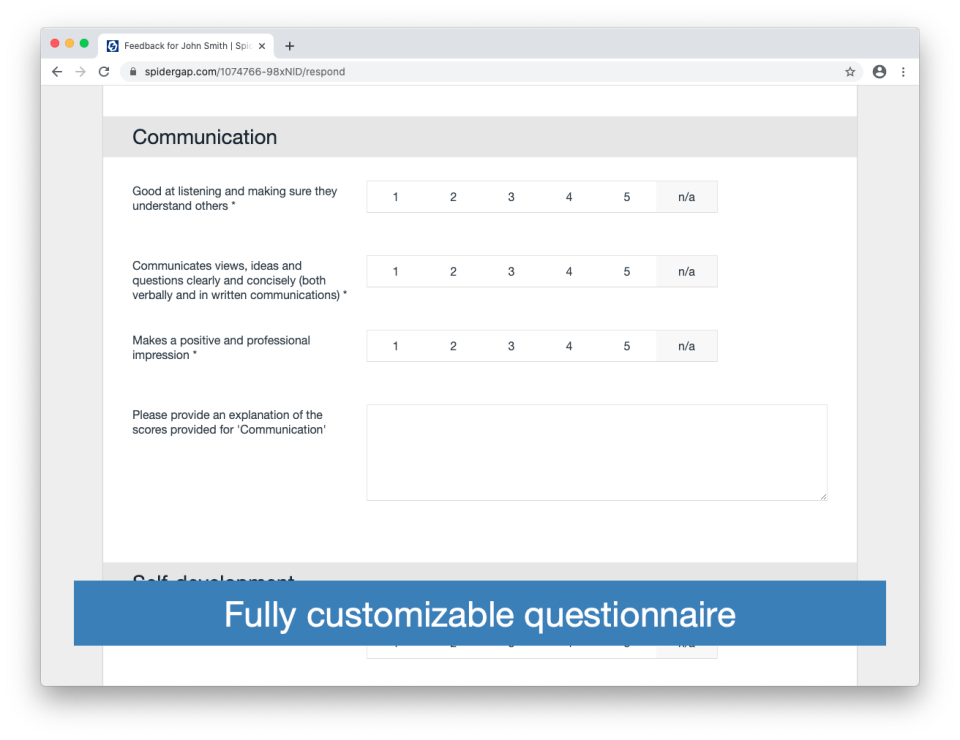 Fully customizable questionnaire