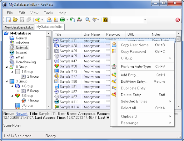 KeePass screenshot: Main Window