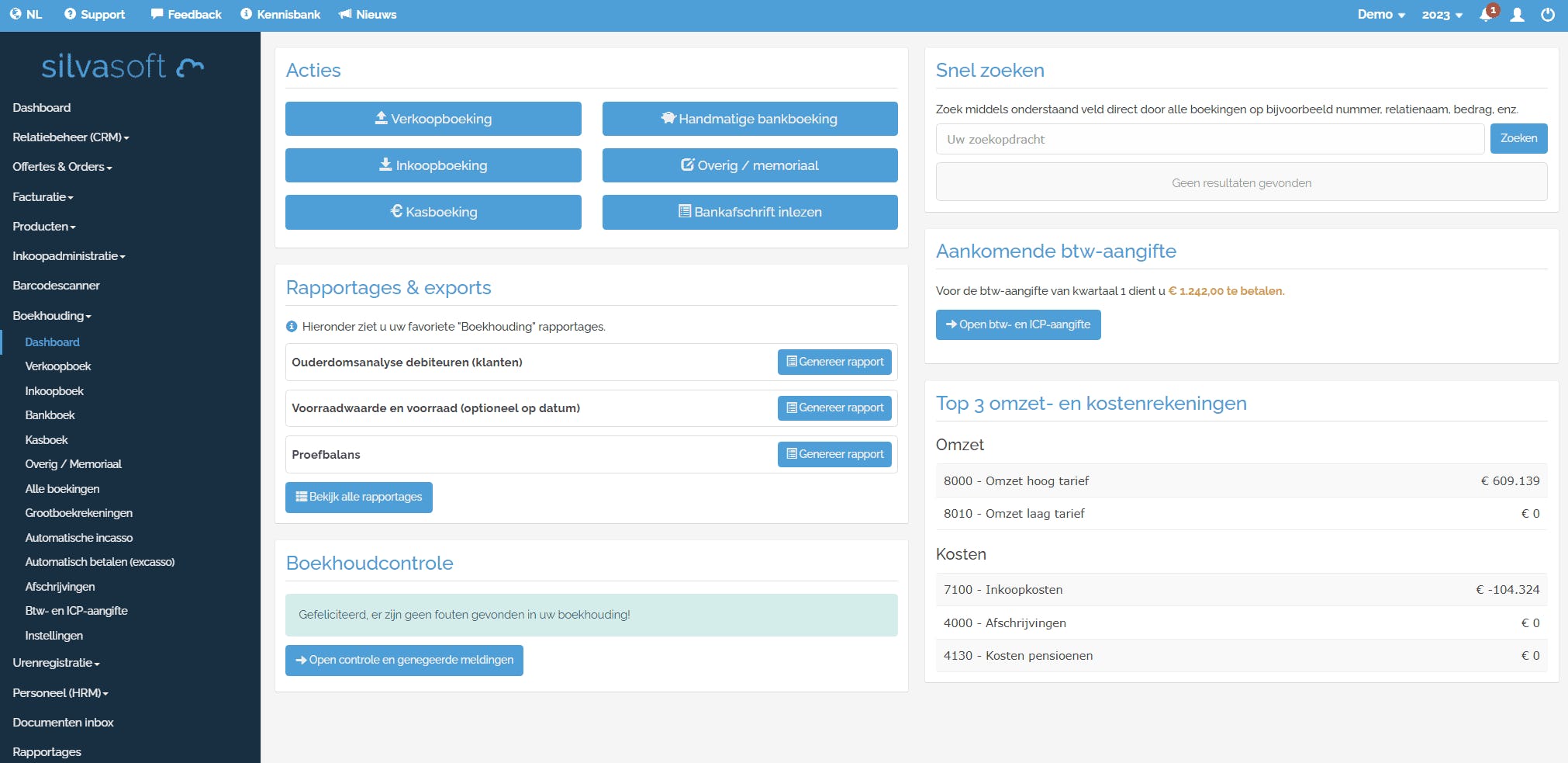 Silvasoft Software - Boekhouding dashboard. Overzichtelijk en eenvoudig boekhouden voor ondernemers. Support voor zowel Belgische als Nederlandse wetgeving!