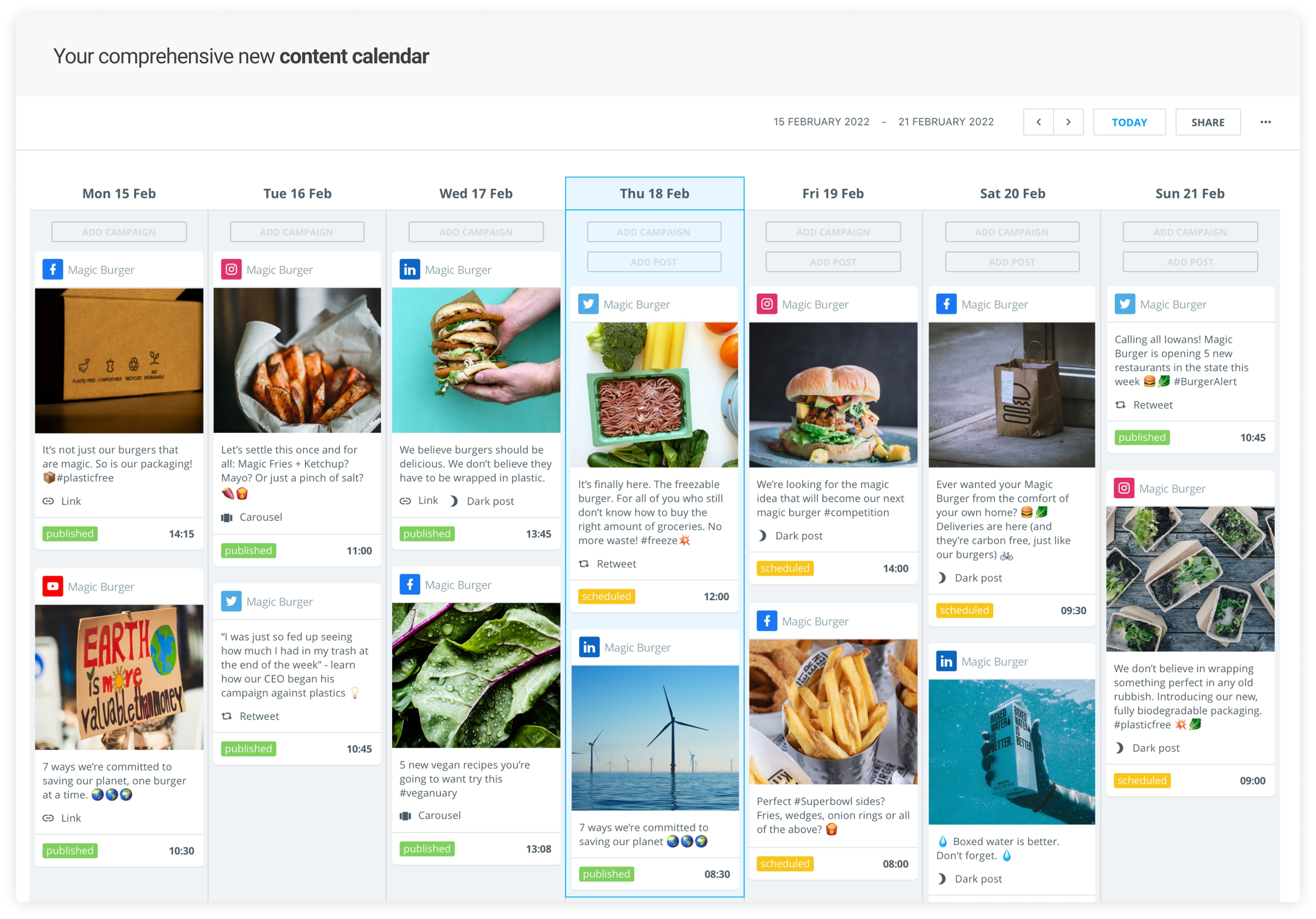 Falcon.io Software - Social Media Calendar - The calendar tool allows users to schedule social media posts and campaigns