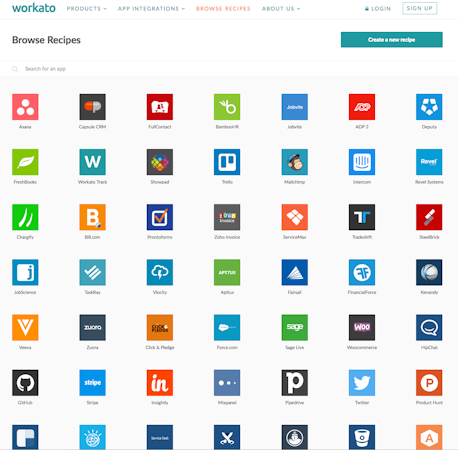 Workato screenshot: Automate your Integrations across 1,000 + Applications!