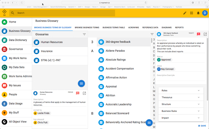 erwin Data Governance Software - erwin Data Governance business glossary