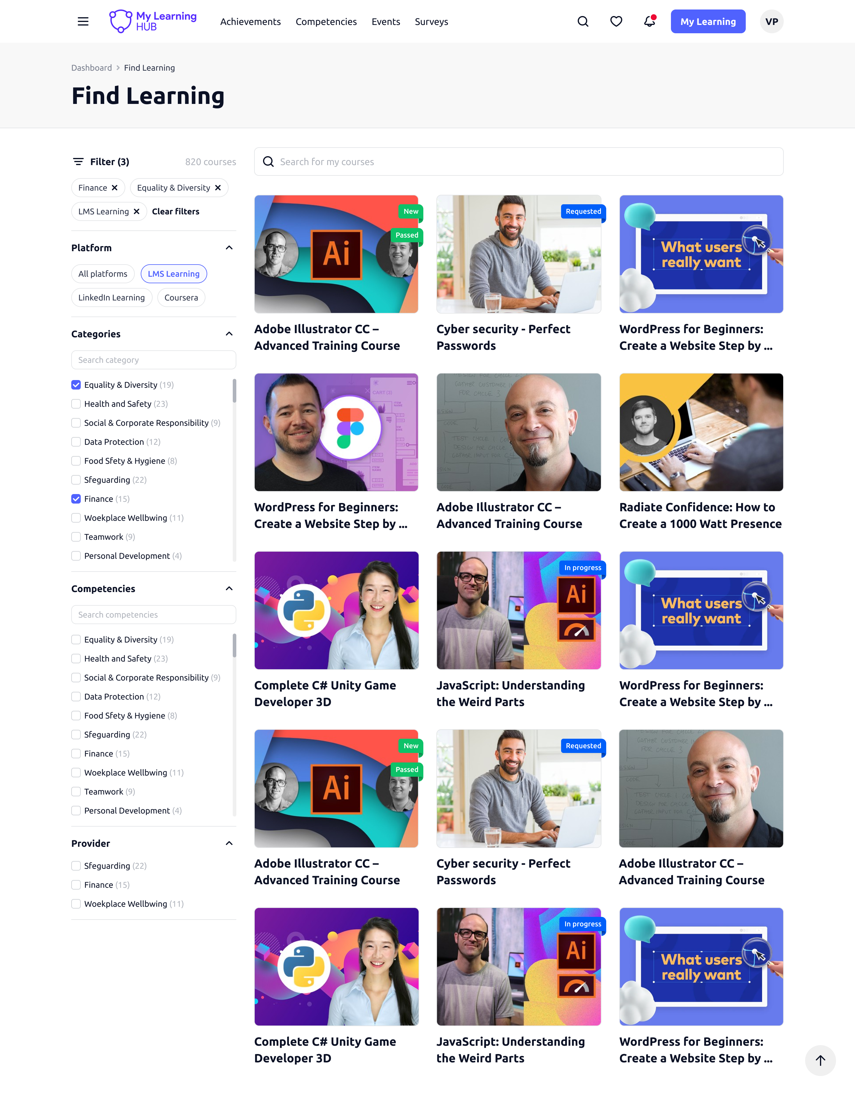 My Learning Hub Software - Course Library