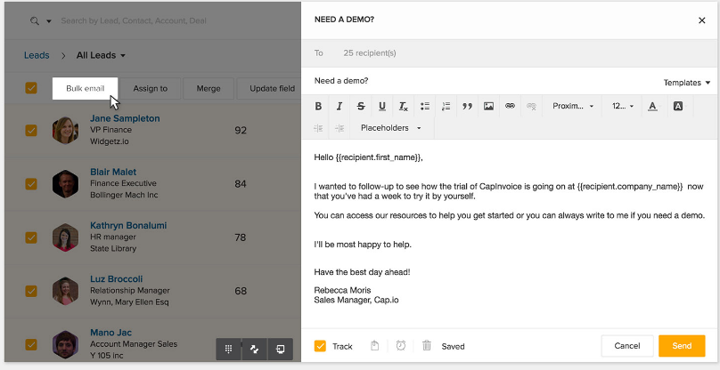 Freshworks CRM Bulk emails
