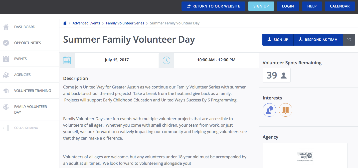 Get Connected Software - Event listings appeal to volunteers and encourage them to sign up