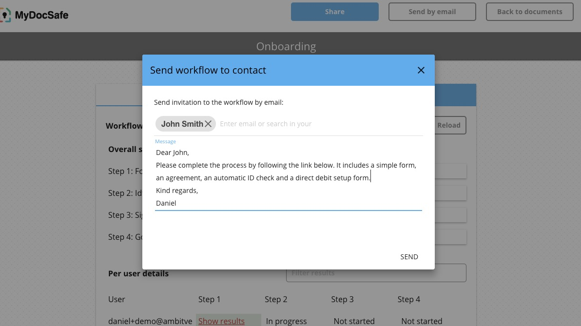 MyDocSafe Software - Sending a workflow to a prospect