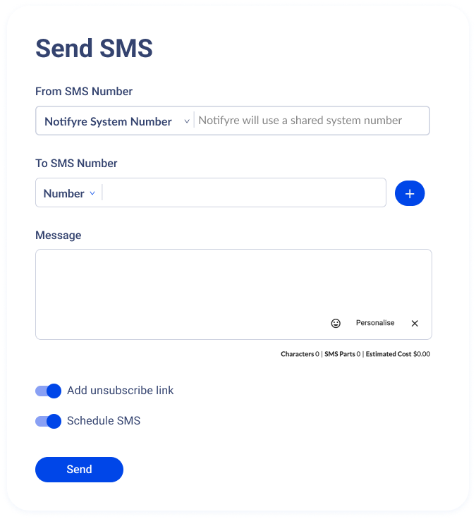 Notifyre Software - Send SMS online, bulk SMS, schedule SMS, use merge fields for personalisation, preview before sending, add unsubscribe link for auto opt out management. Pay as you go, pay per SMS part (160 characters))