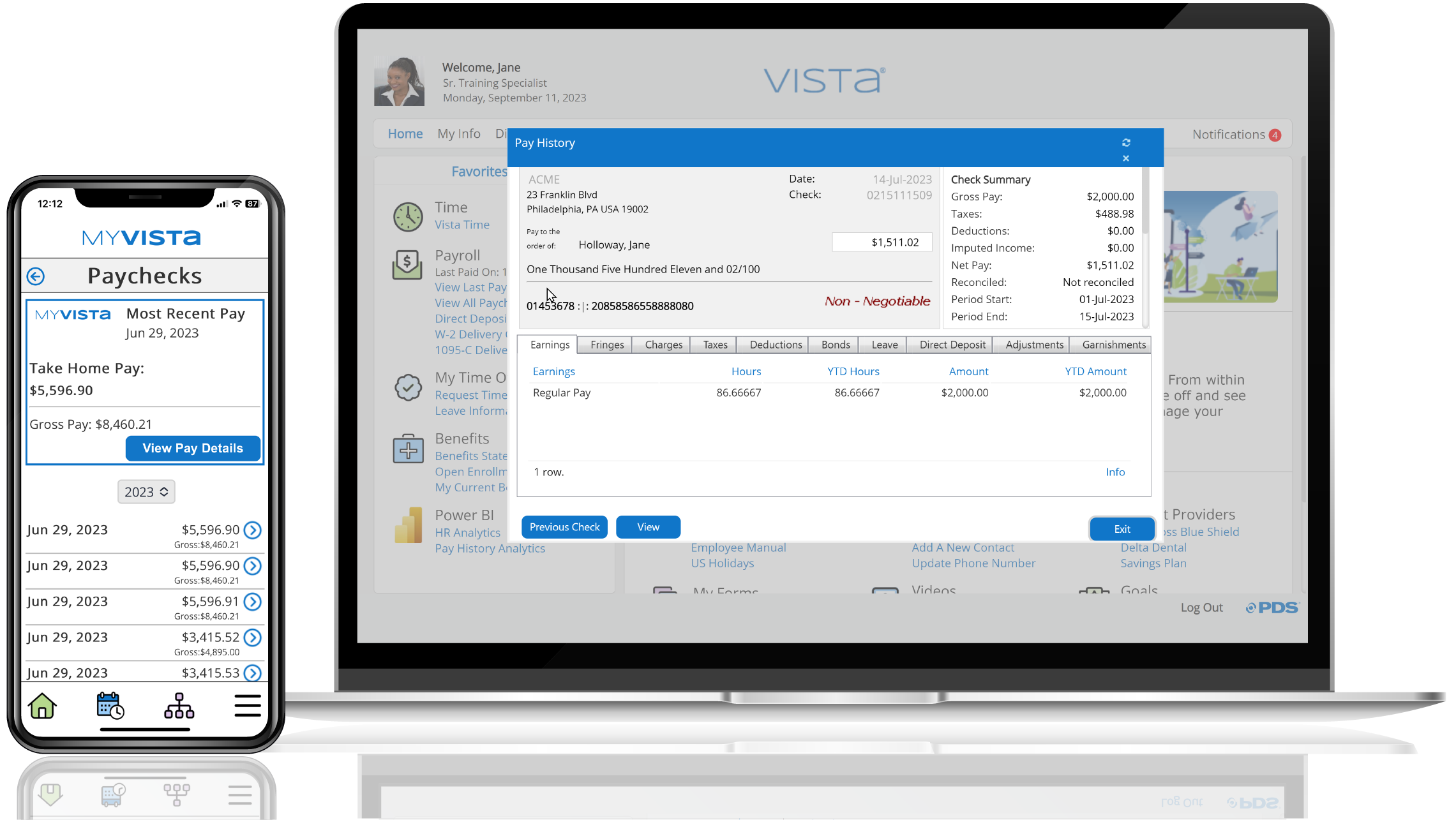 Vista Payroll screenshot: Vista Payroll Component