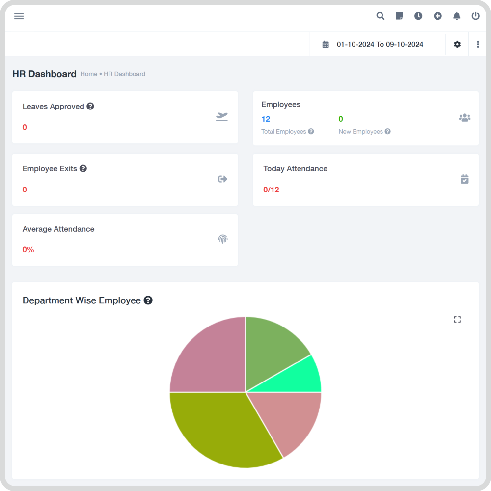 RydrexCRM screenshot: RydrexCRM HR dashboard