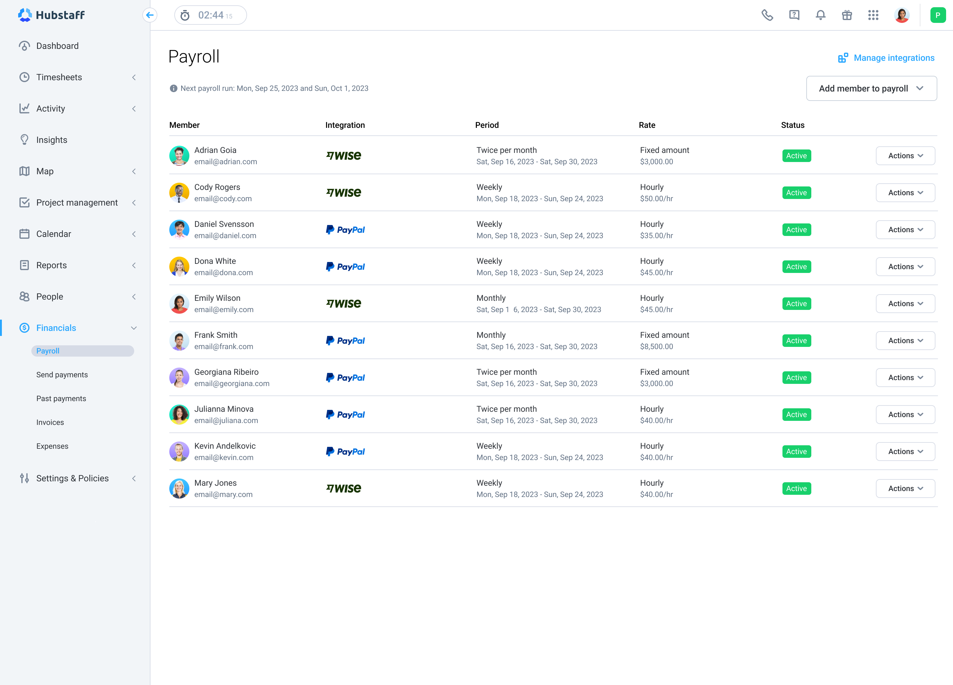 Payroll: Pay your team on time and accurately with automated tools and support for PayPal, Wise, and more.