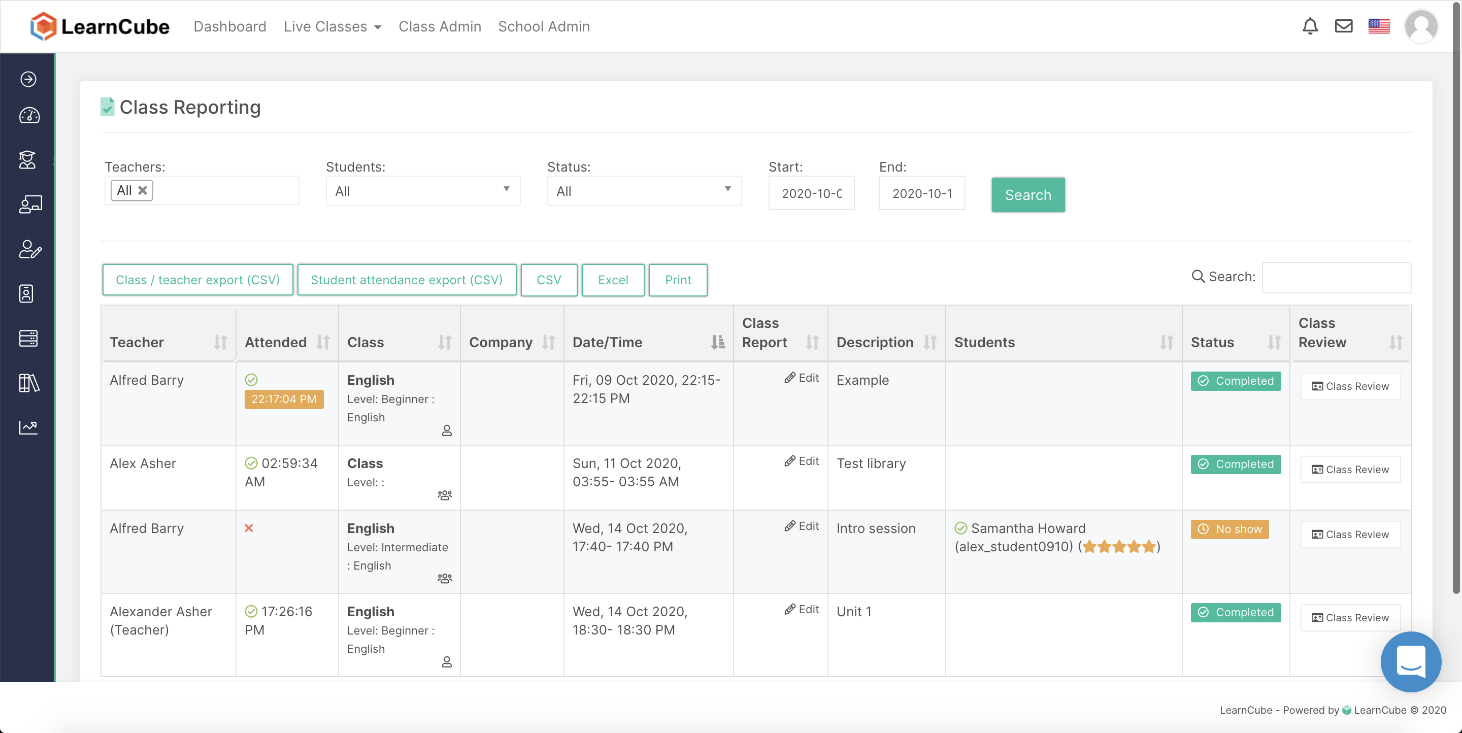 LearnCube Software - Powerful Reports - Attendance, Ratings, Class Summaries