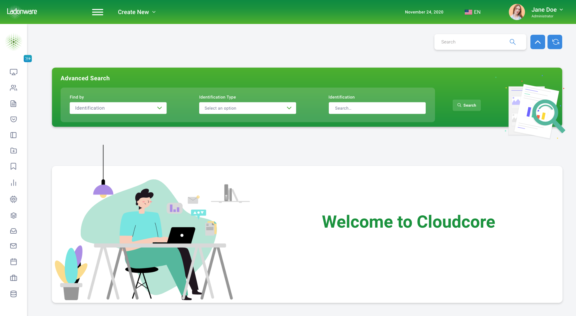 Cloudcore Welcome Screen
