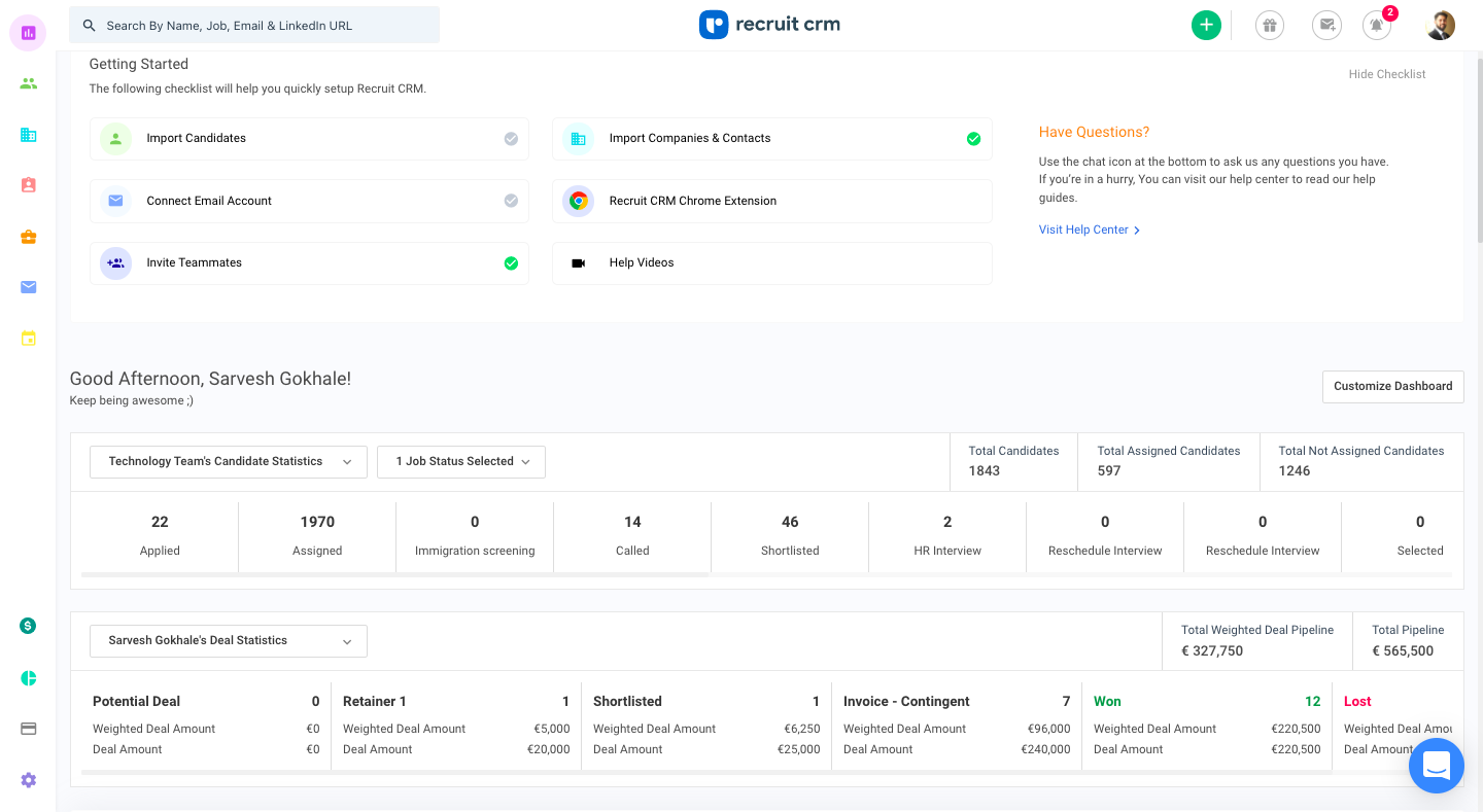 The new & improved Recruit CRM dashboard