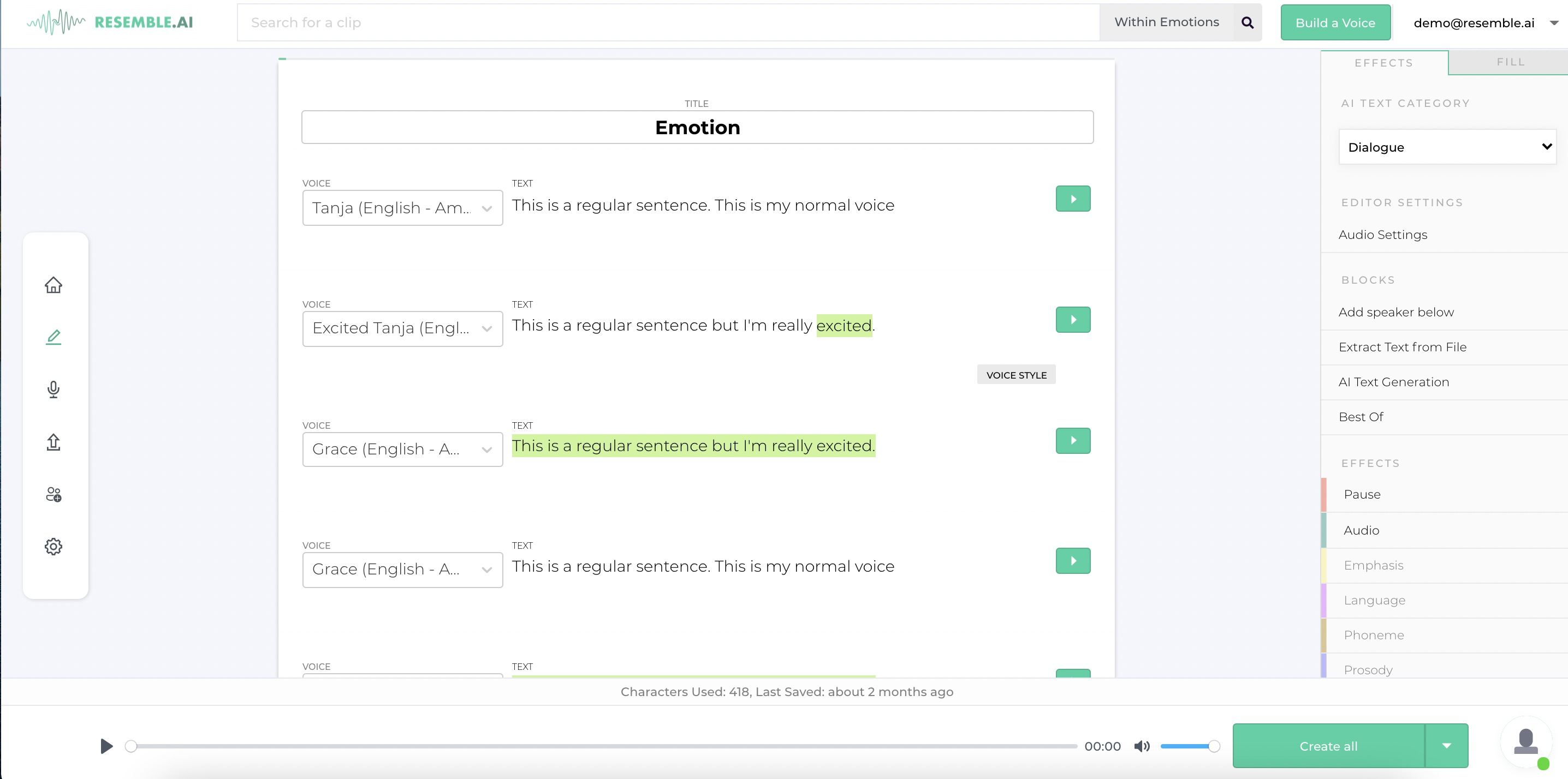 Resemble AI Software - Use our Text-to-Speech interface to tweak your audio with support for phoneme and SSML.