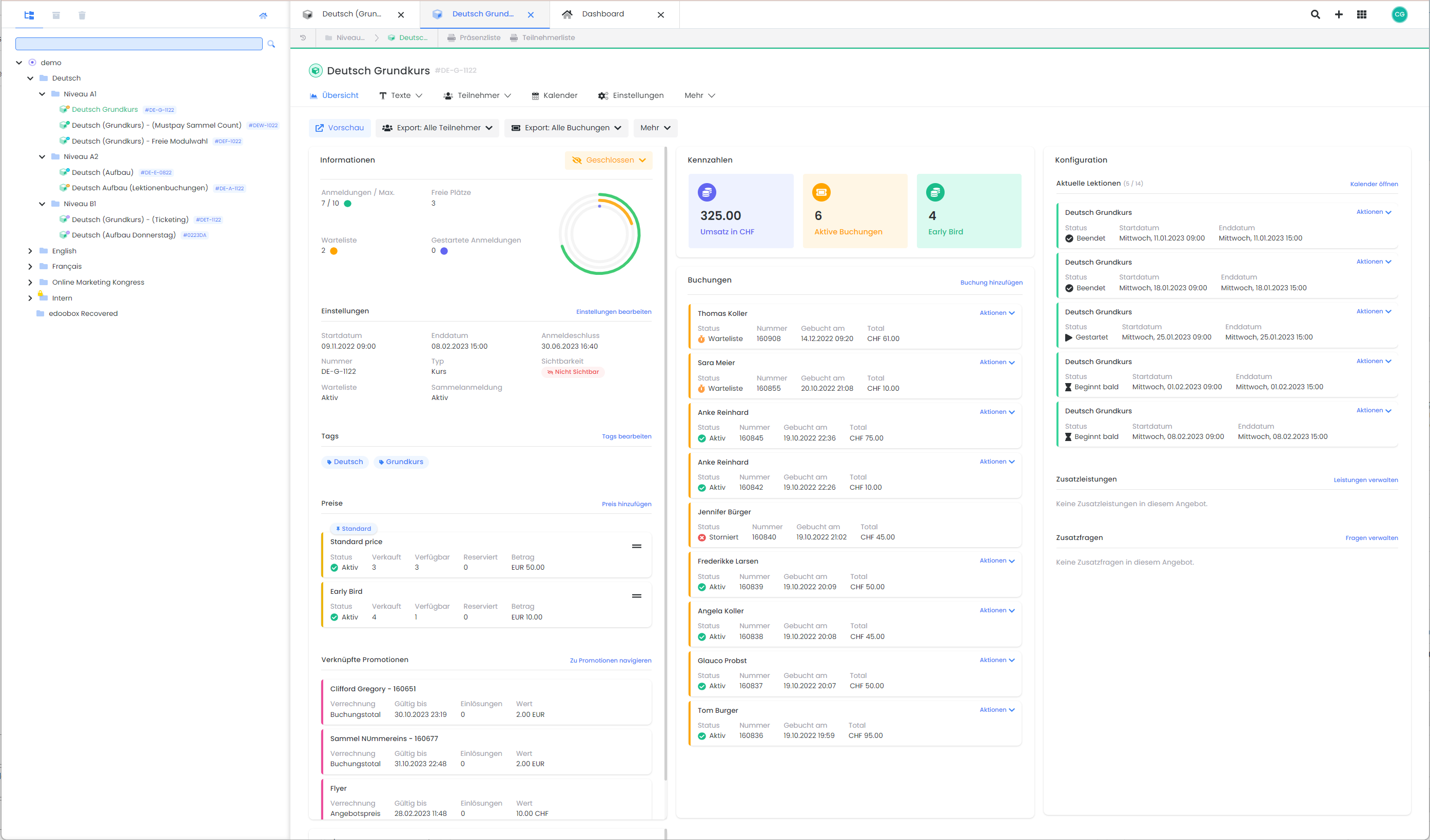 edoobox screenshot: edoobox is a user-friendly online booking system for courses, seminars and events with a guided process from announcement, booking / registration to payment of the offer.