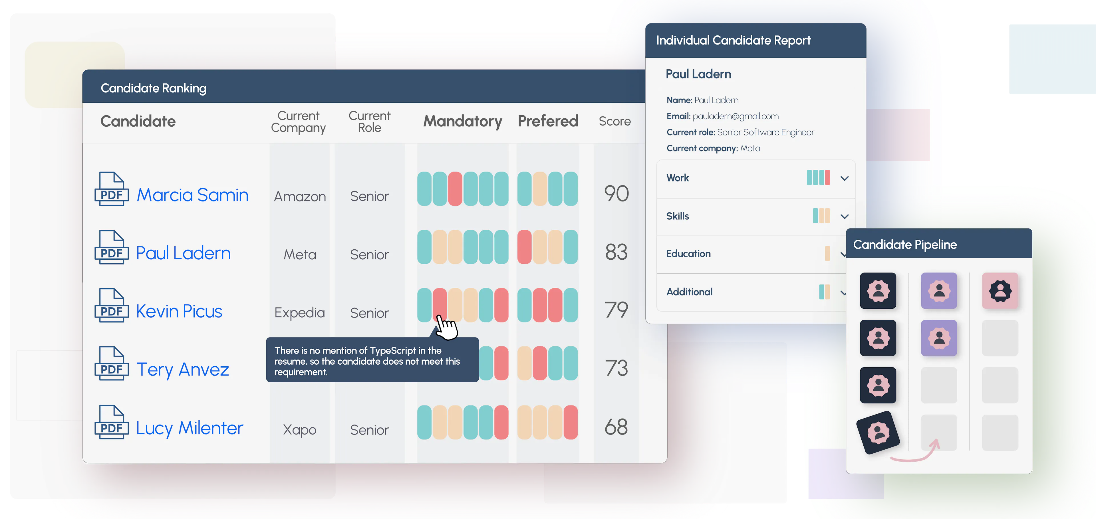 Brainner screenshot: Candidate ranking & reporting