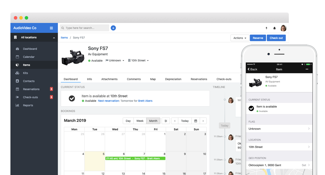 View gear bookings by day, week or month, and integrate with iCal