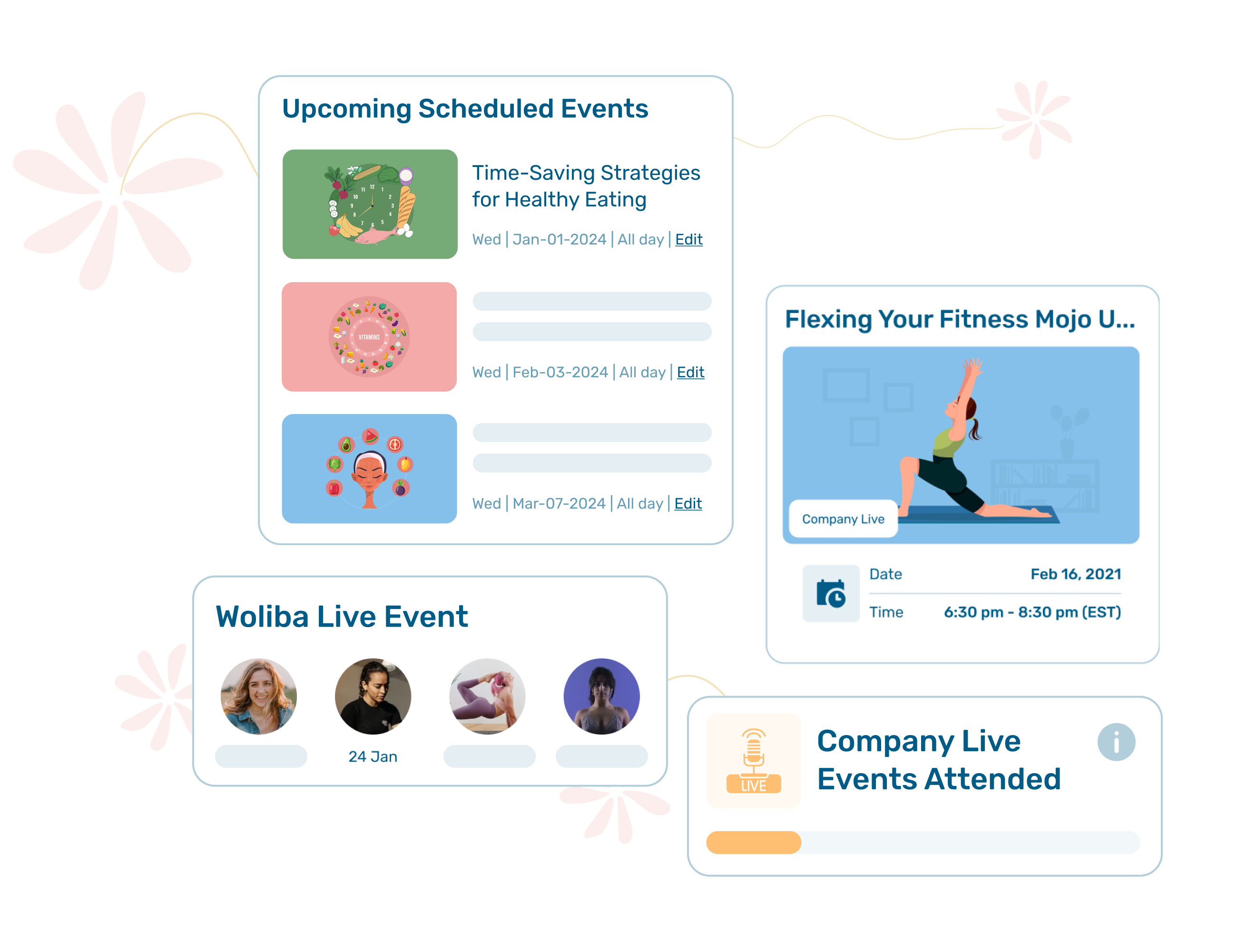 Woliba Software - Support team engagement with live and on-demand coaching and events management for company initiatives.