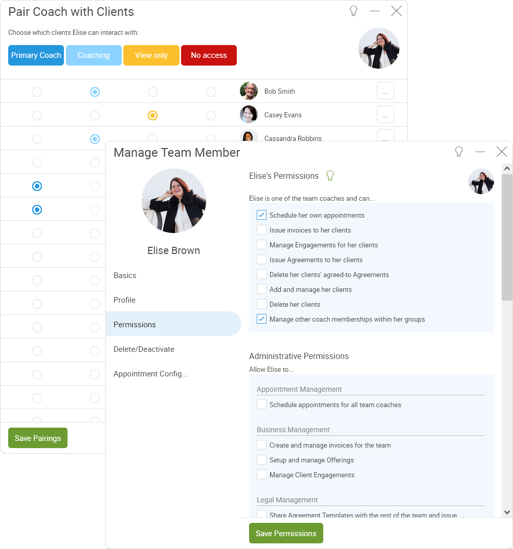 CoachAccountable's Team Edition allows customization that includes pairing multiple coaches with multiple clients. You can also create admin-only profiles for oversight.