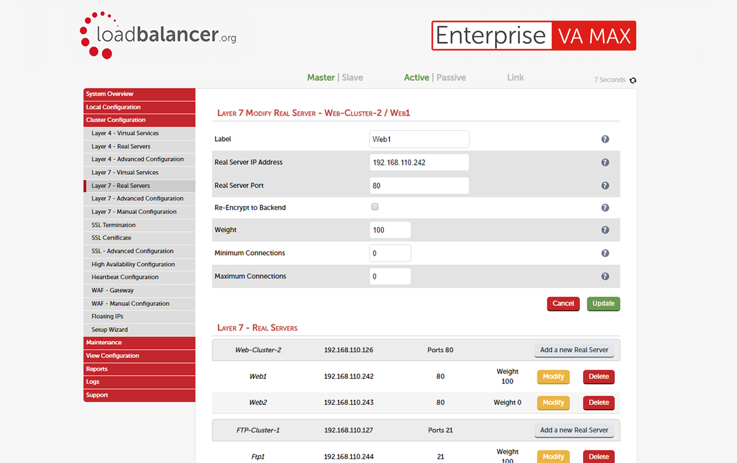 Load Balancer Enterprise ADC Software - Loadbalancer.org cluster configuration screenshot