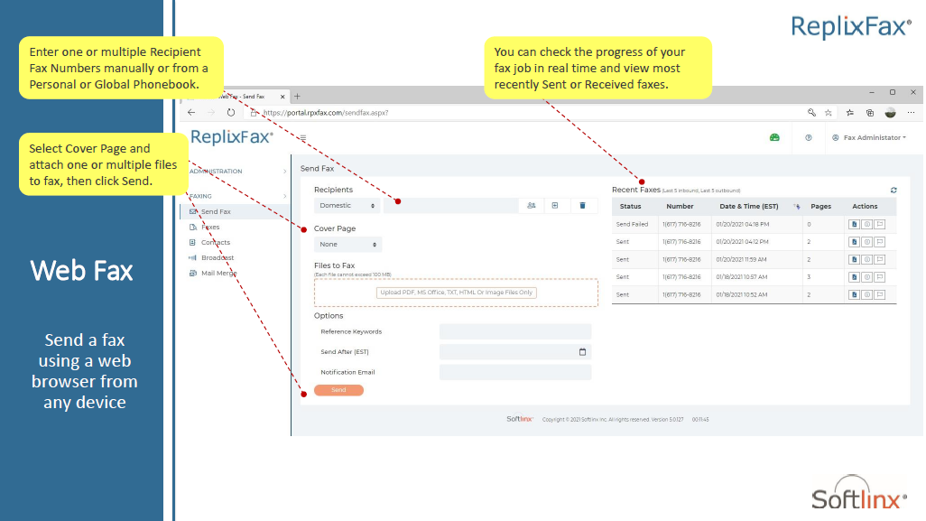 ReplixFax Software - Web Fax Dashboard