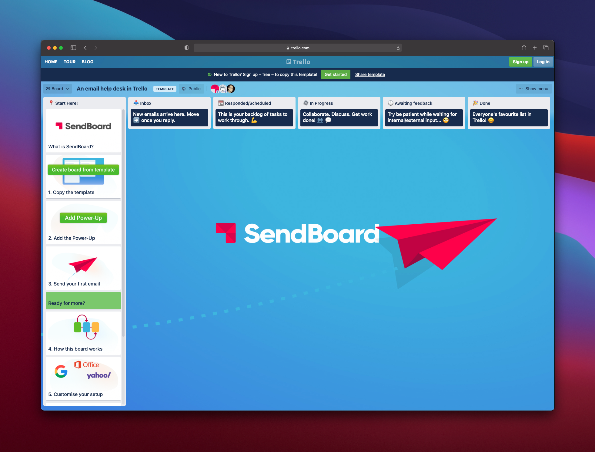 SendBoard screenshot: Start with this Trello template for an email help desk