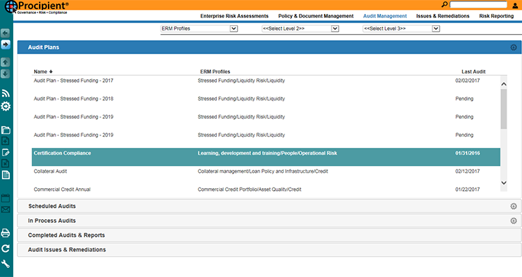 Plan and manage reports for scheduled, in process, and completed audits