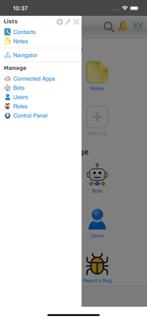zzBots navigation menu screenshot