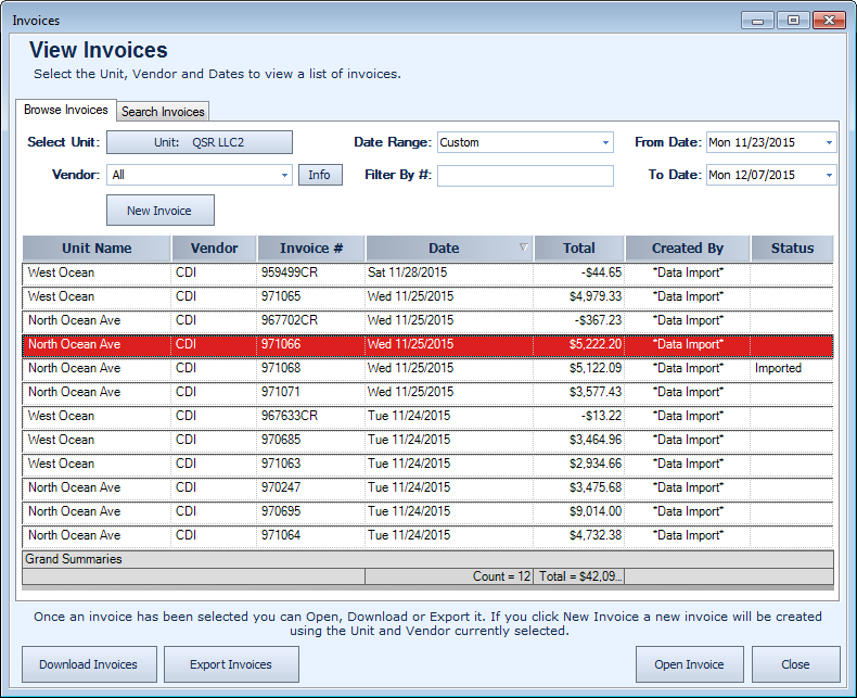 Importing invoices