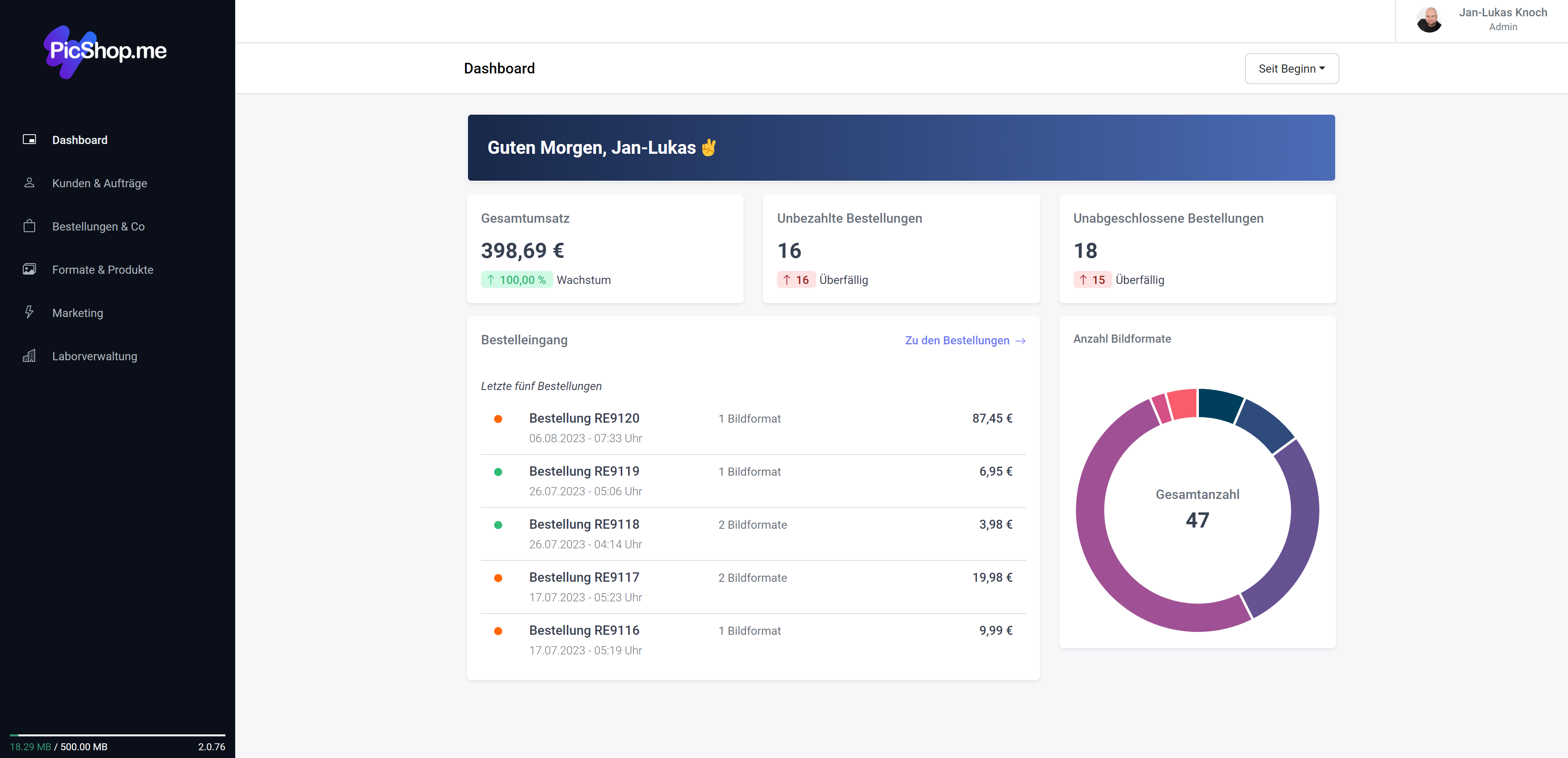 PicShop.me screenshot: Dashboard