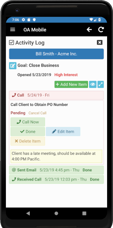 OA Mobile Software - Tracks all your activities for each contact or prospect all in one place. Search by multiple filters including email, phone number, street address, zip-code and more!