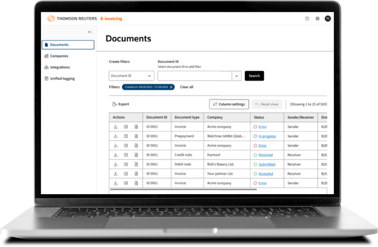 ONESOURCE e-invoicing documents
