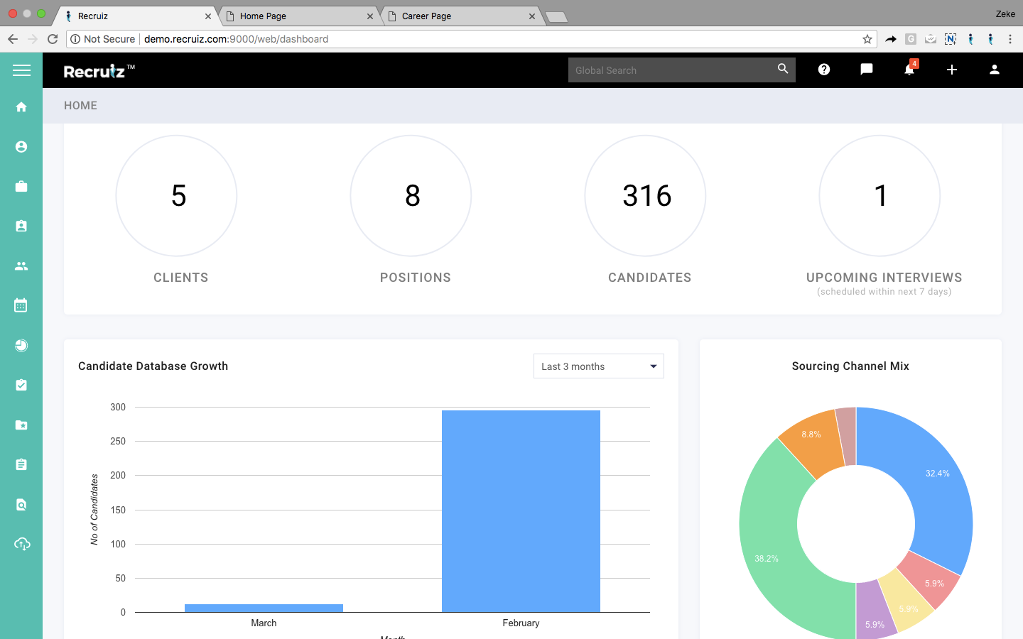 Recruiz screenshot: Home Screen