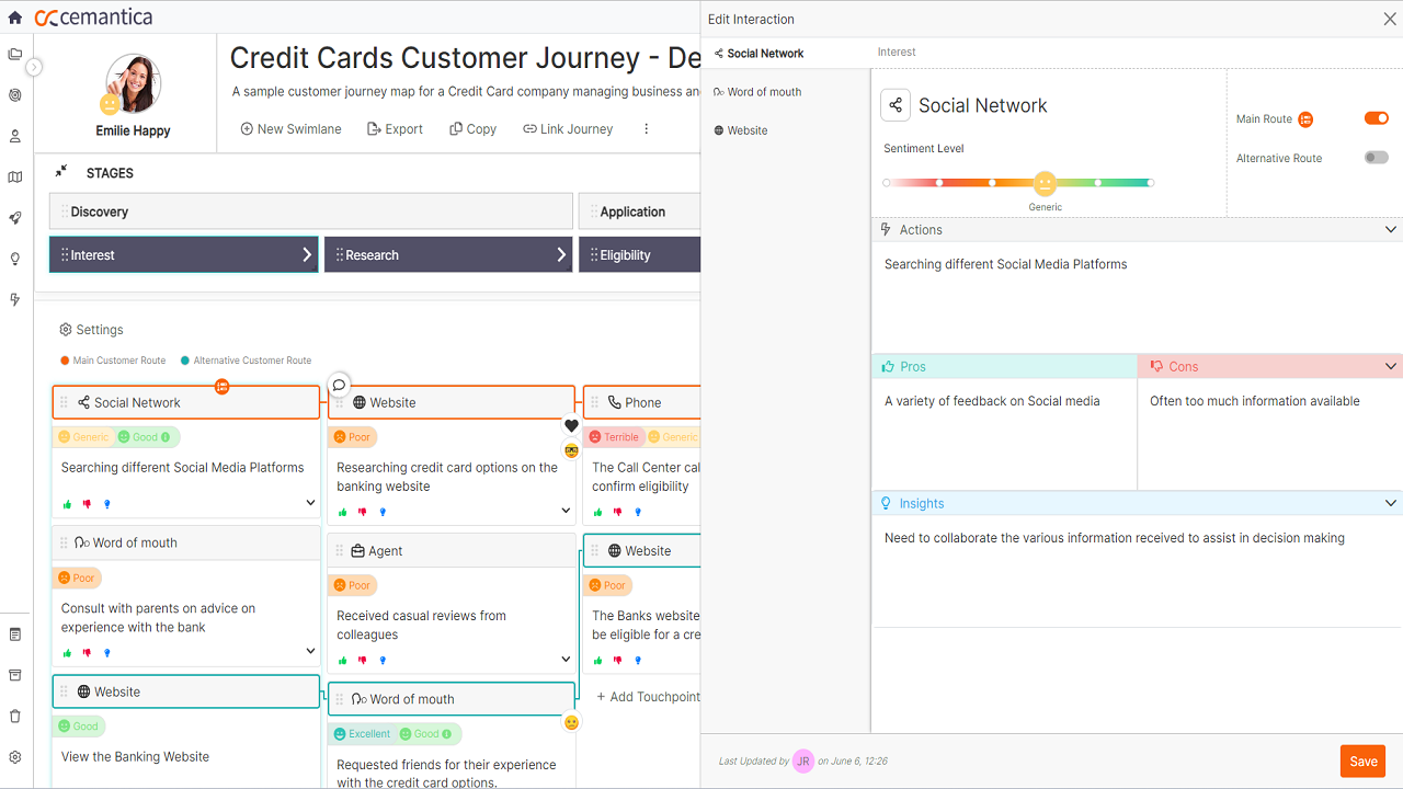Define Main and Alternative Routes in Customer Journey Maps