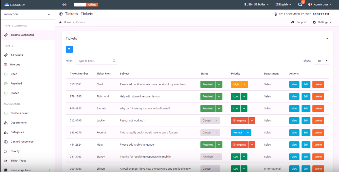 Cloud MLM Software tickets