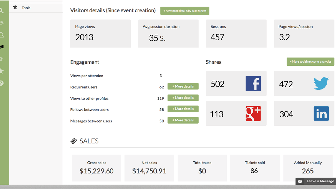 Users can view event and social media statistics