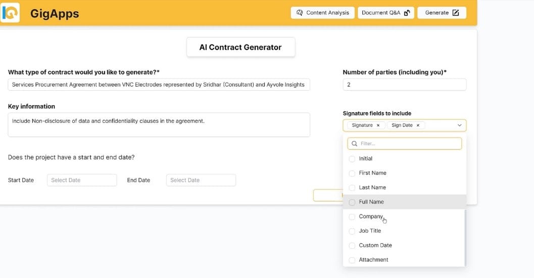 InsightGig AI Software - InsightGig AI contract generator