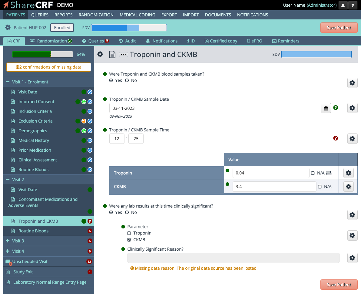 ShareCRF screenshot: CRF: Capture Data System