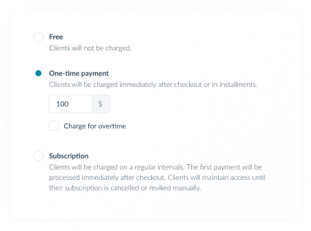 Flexible billing. Charge one-time or subscriptions fees, and receive payments automatically.