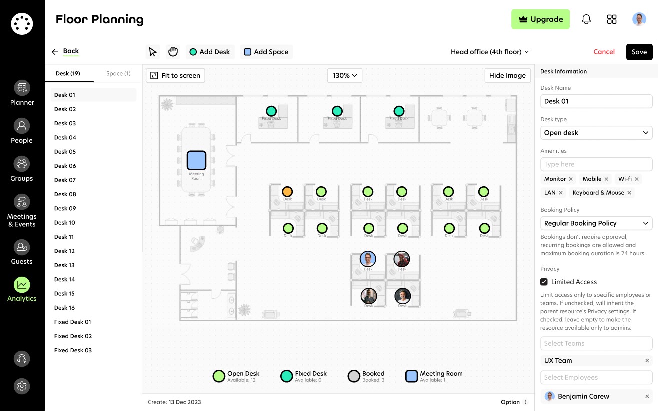 Office Floor Planner, so you can manage desk and meeting room bookings in your own buildings.