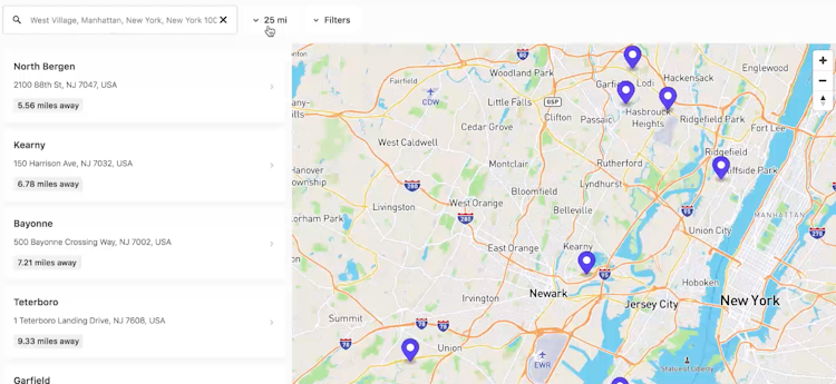 StoreRocket screenshot: The store locator tool provides customers with a geographic map to highlight locations