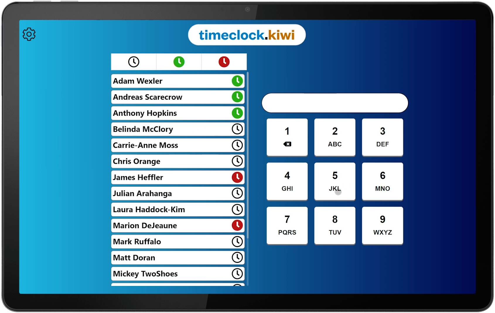 Timeclock Kiosk with T9 filter