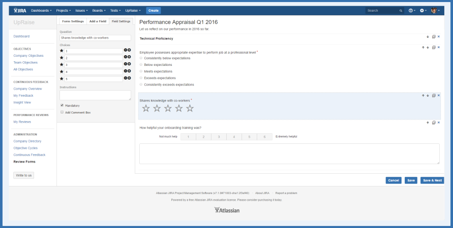 UpRaise's form builder