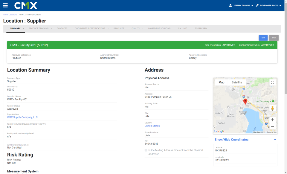 CMX1 Platform screenshot: CMX1 Platform location
